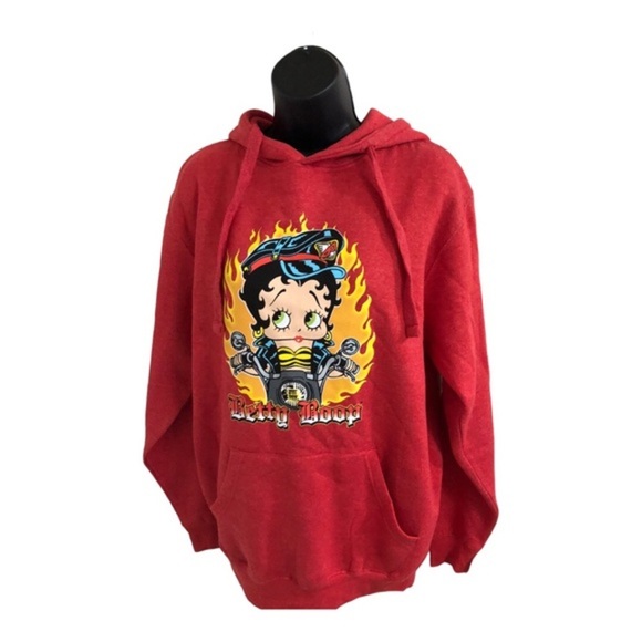 Betty Boop red fire flame motorcycle riding Betty hoodie size large brand new - Picture 5 of 12
